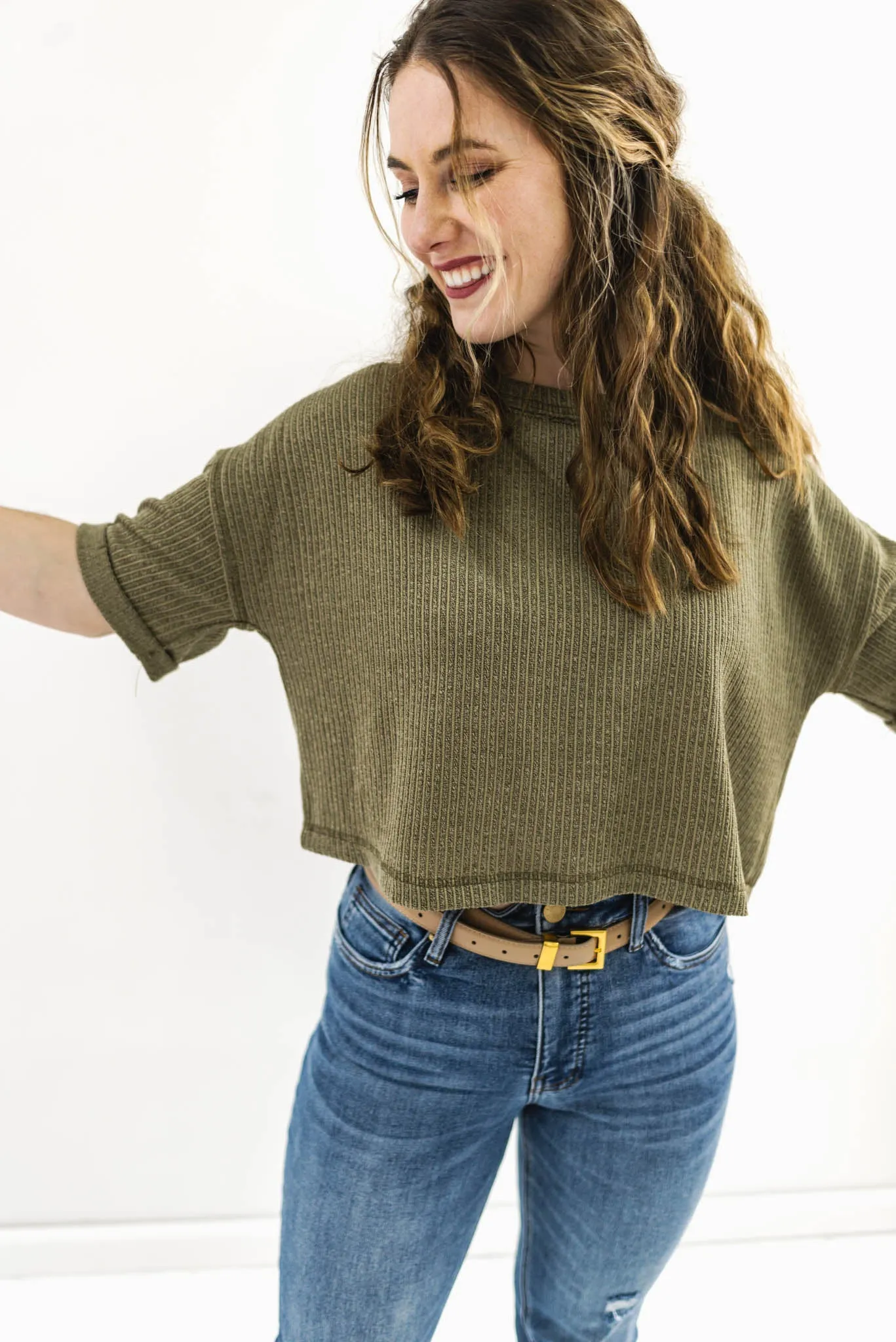 Lost In Love Ribbed Dusty Olive Top