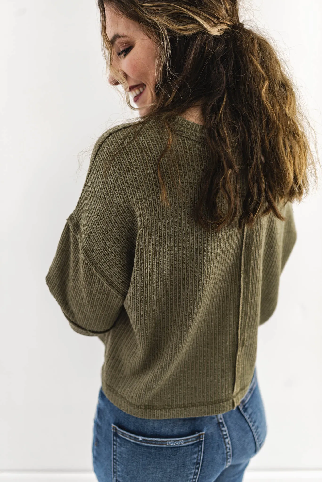 Lost In Love Ribbed Dusty Olive Top