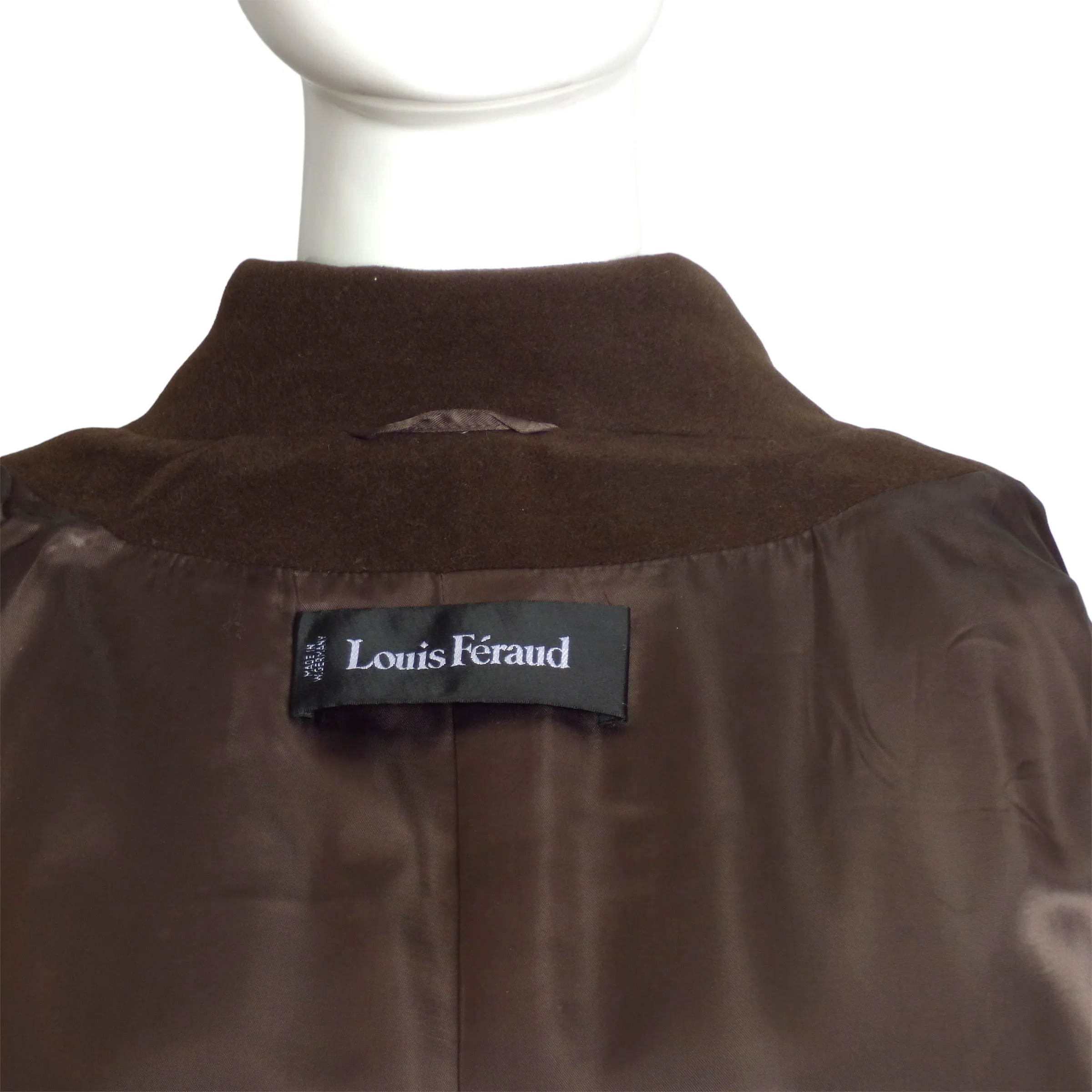 LOUIS FERAUD- AS IS 1980s Brown Wool & Fur Trim Coat, Size 12