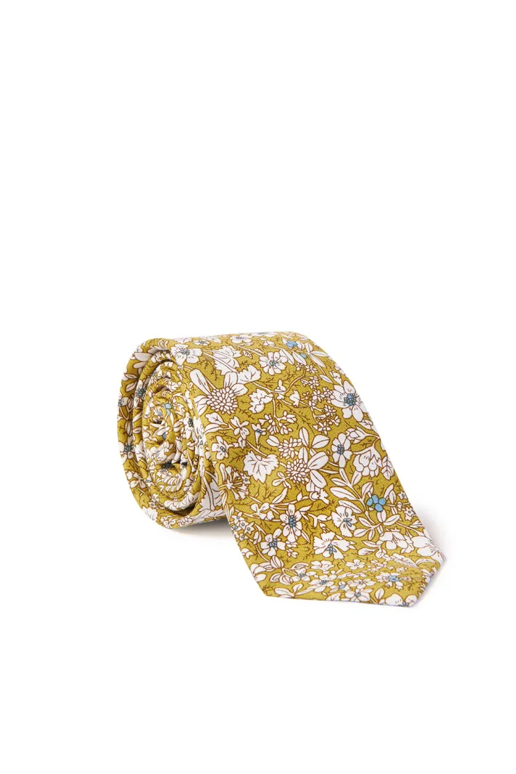 Louis Floral Print Neck Tie - Olive