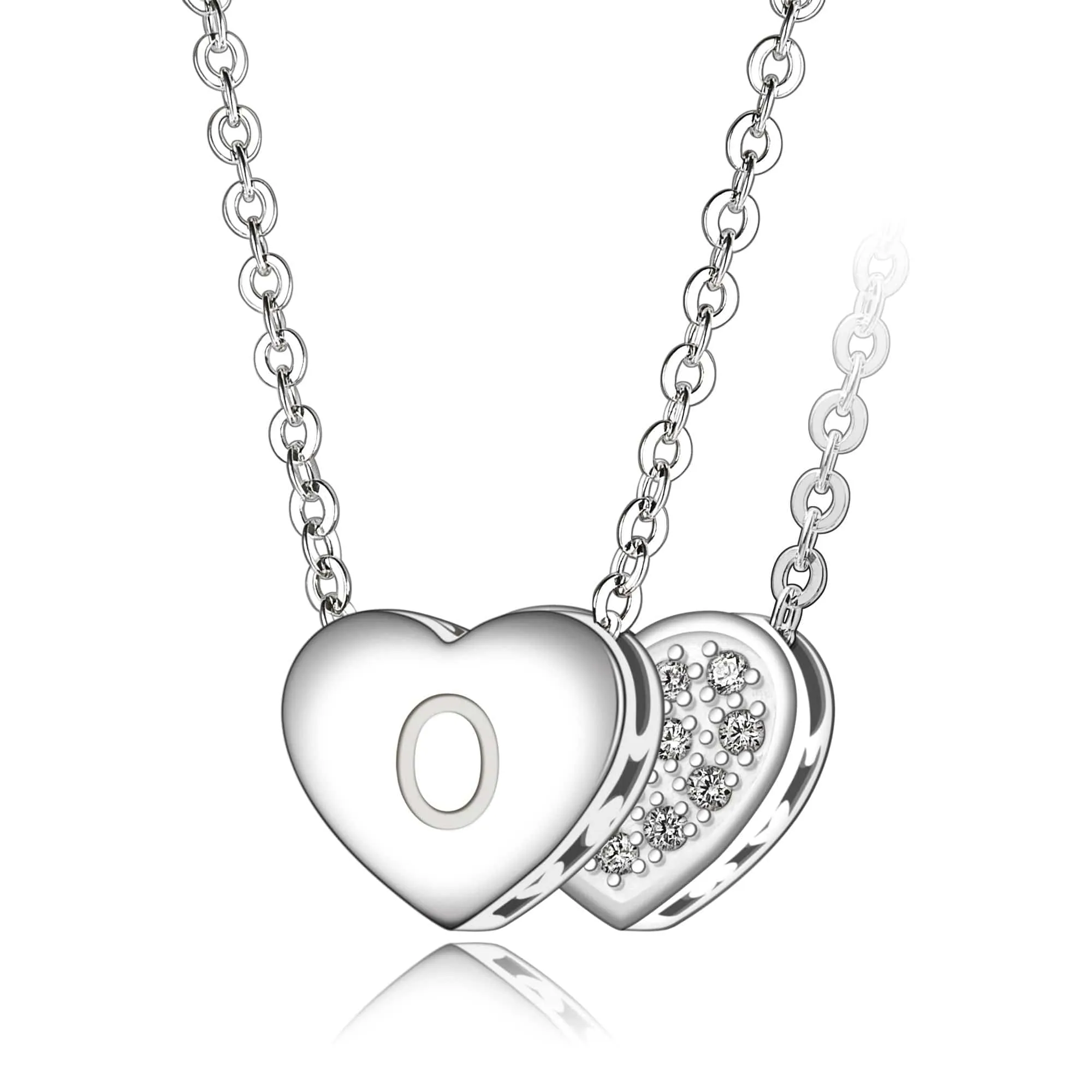 Love Heart Initial Necklace Silver, 16-18