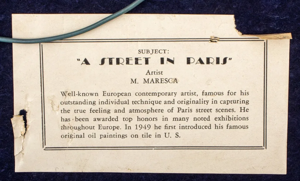 Mario Maresca "A Street in Paris" Oil on Tile