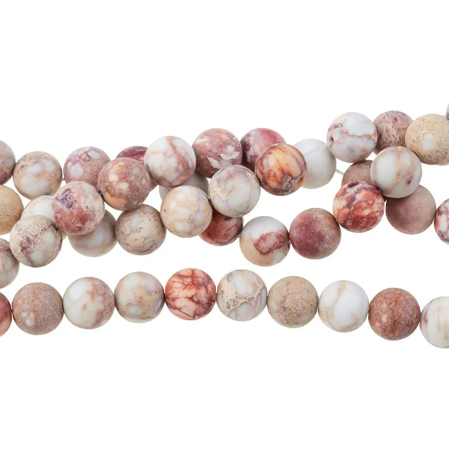 MATTE Natural White Impression Jasper 10mm Round - 15-16 Inch - CLEARANCE