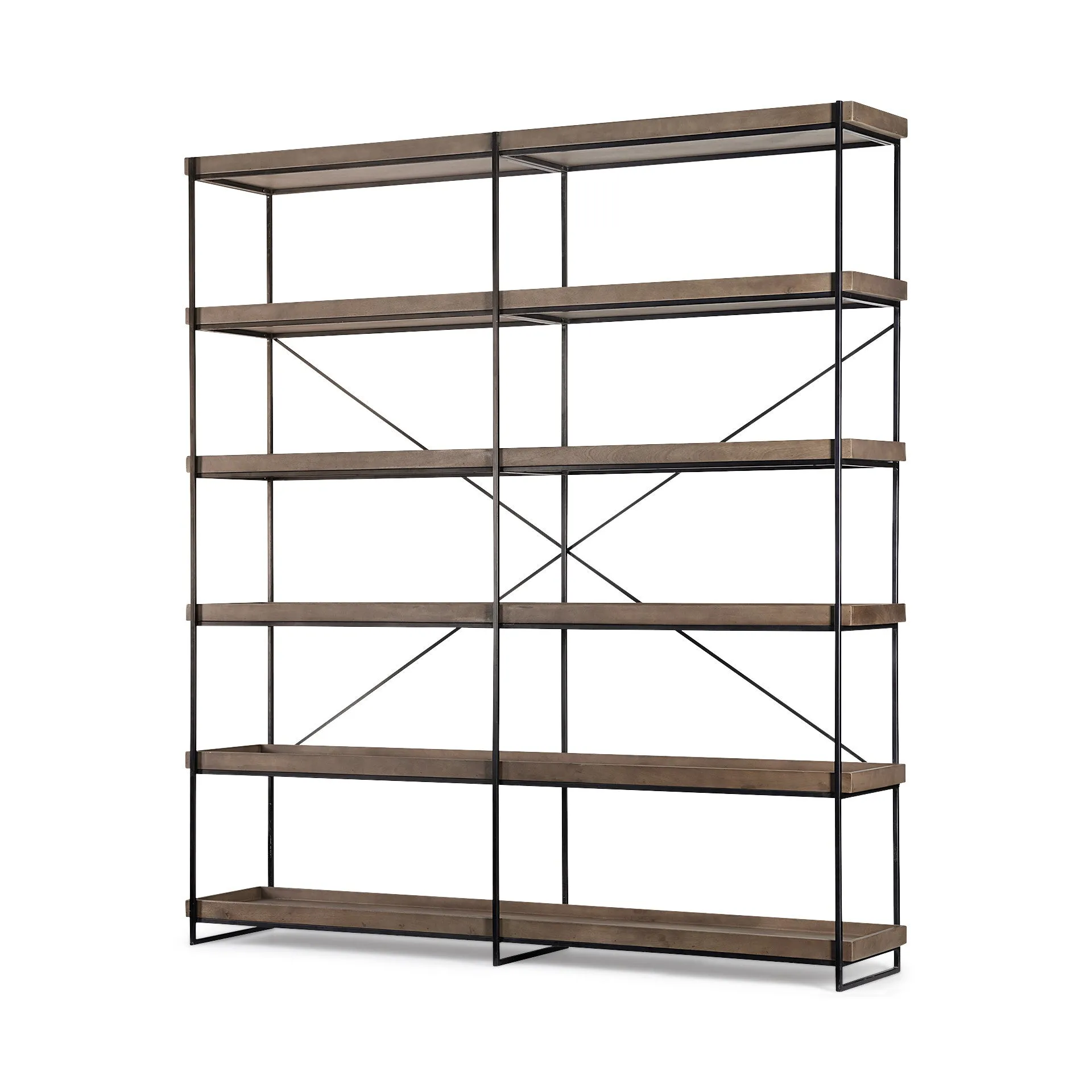 Medium Brown Wood And Iron Shelving Unit With 5 Tray Shelves