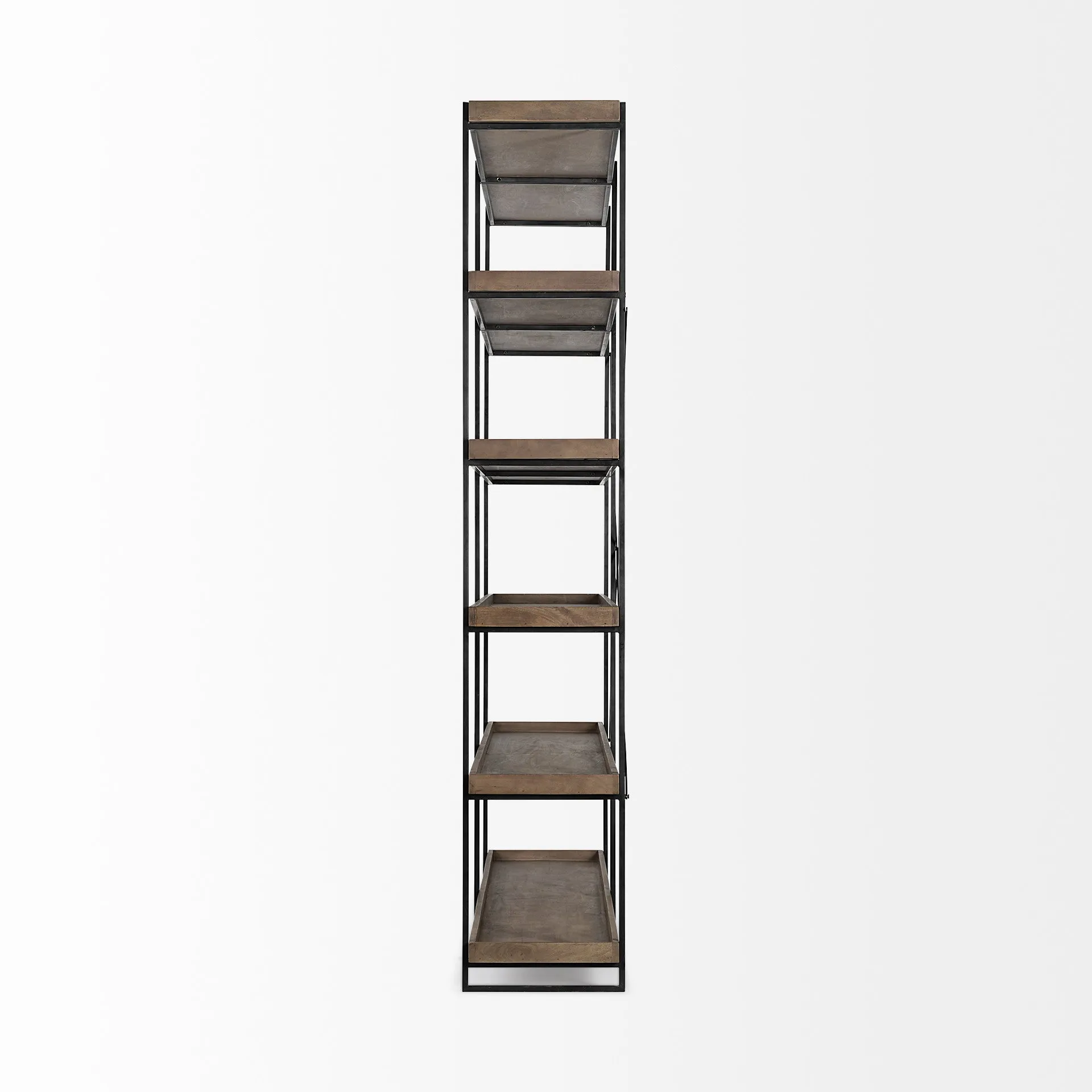 Medium Brown Wood And Iron Shelving Unit With 5 Tray Shelves