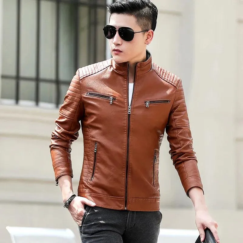 Men PU Leather Jacket,Autumn Spring Motorcycle Vintage Coat