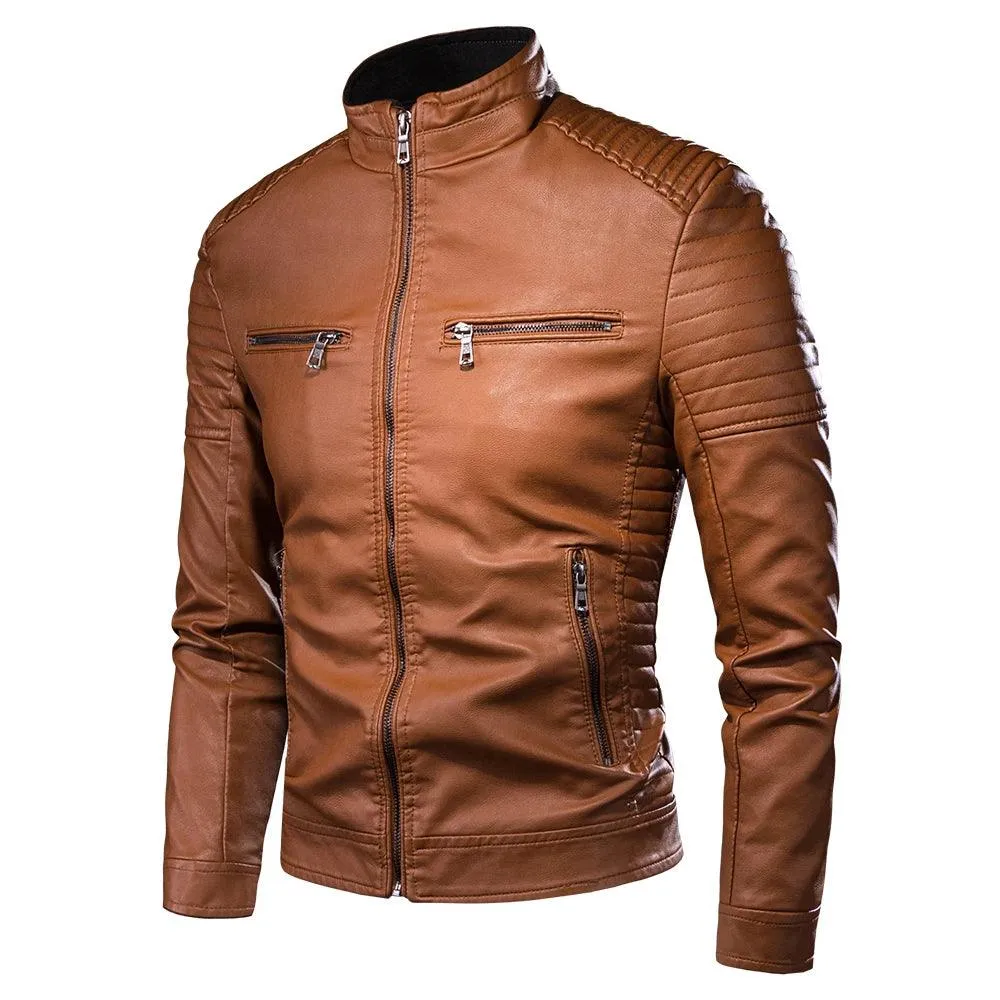 Men PU Leather Jacket,Autumn Spring Motorcycle Vintage Coat