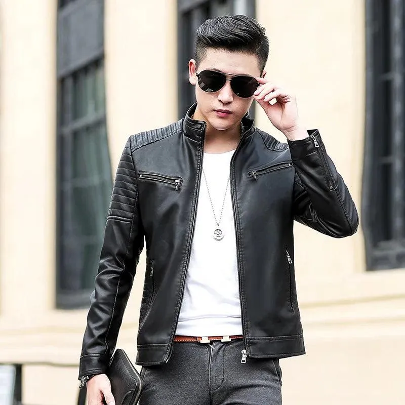 Men PU Leather Jacket,Autumn Spring Motorcycle Vintage Coat