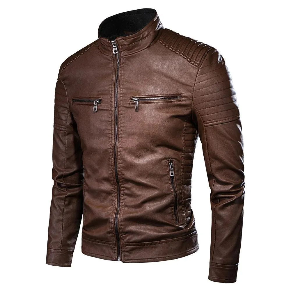 Men PU Leather Jacket,Autumn Spring Motorcycle Vintage Coat