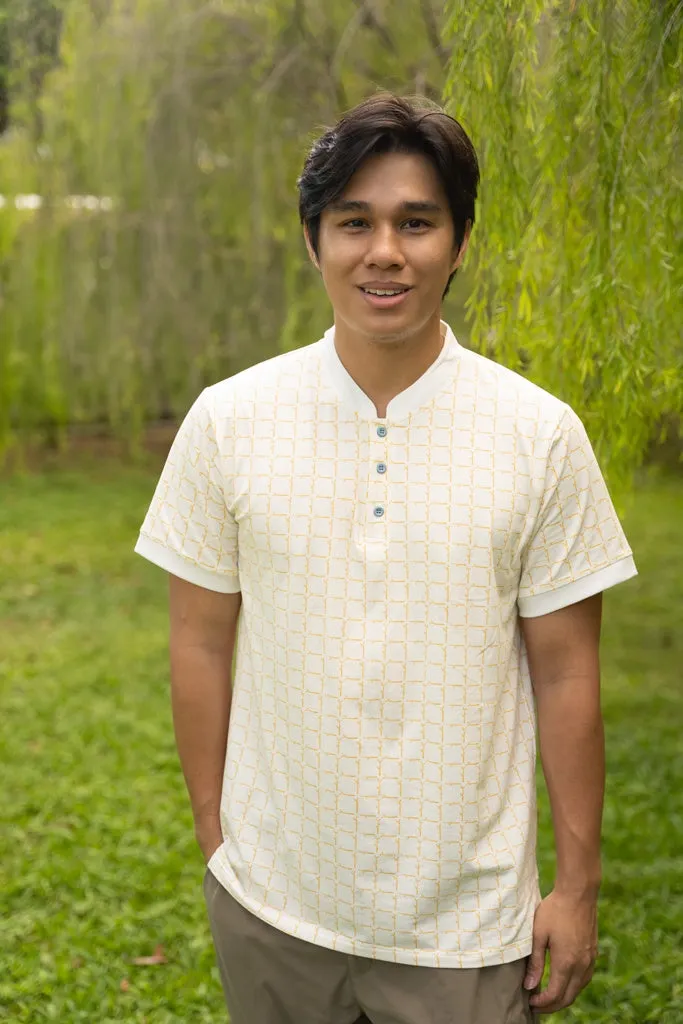 Men's Polo Tee - Cream Bamboo Tiles