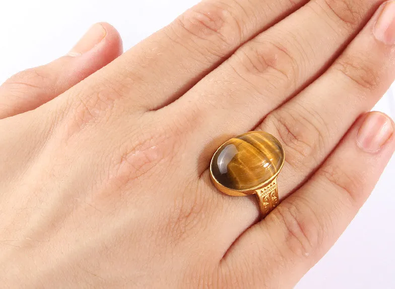 Men's Ring in 10k Yellow Gold with Brown Tiger's Eye Natural Stone