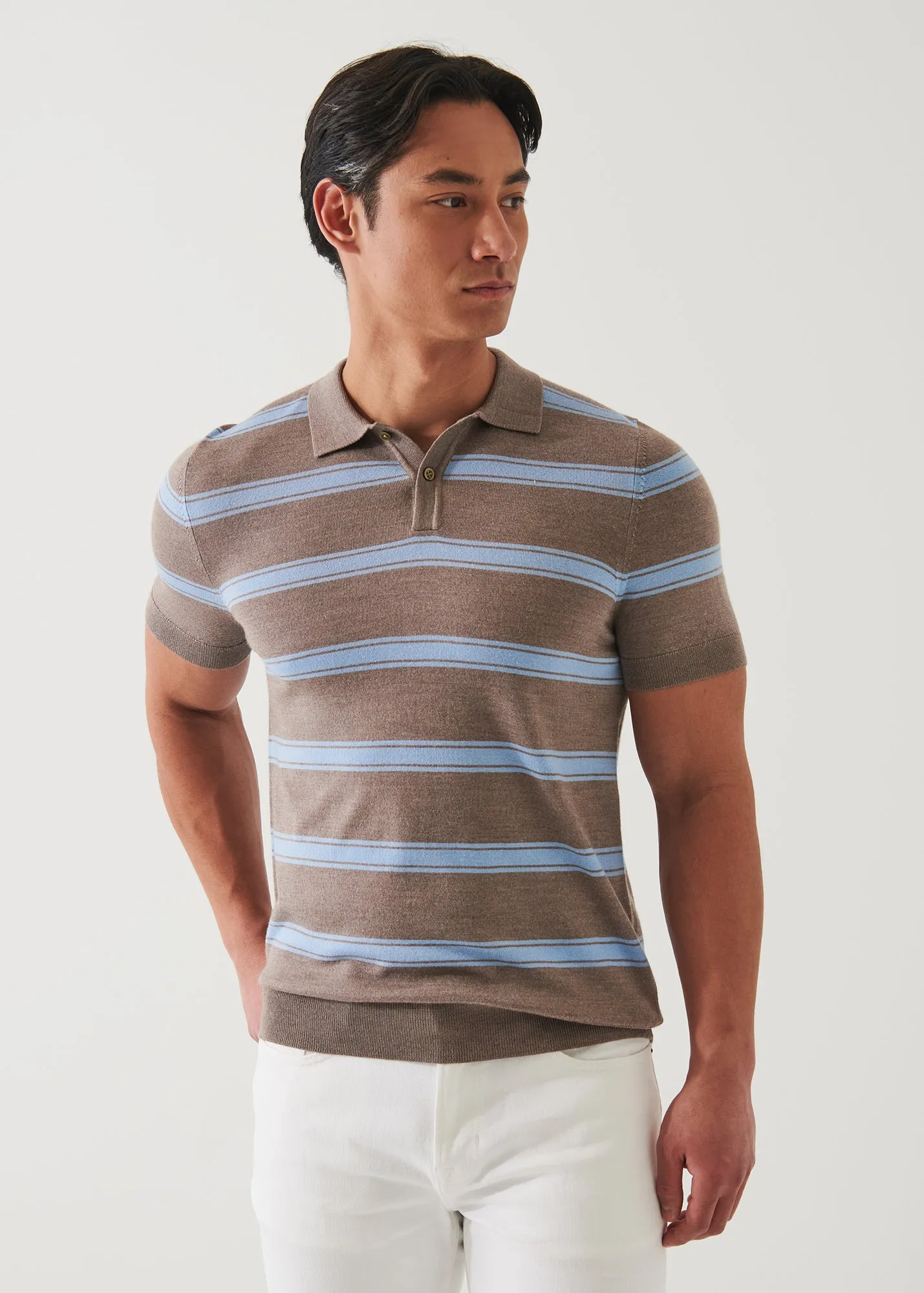 MERINO WOOL-SILK BLEND STRIPED POLO