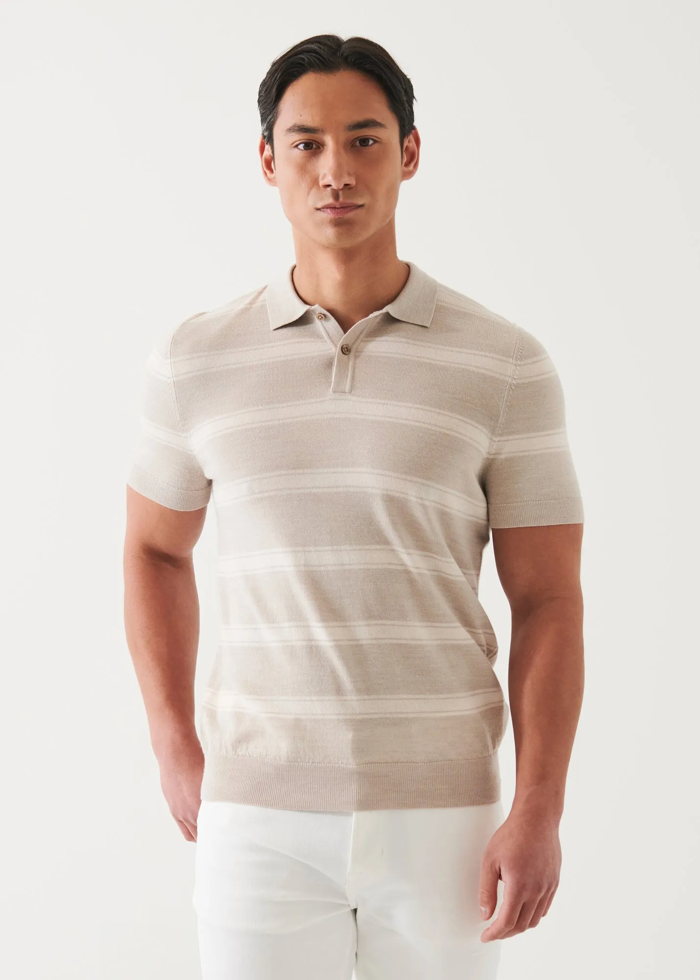 MERINO WOOL-SILK BLEND STRIPED POLO