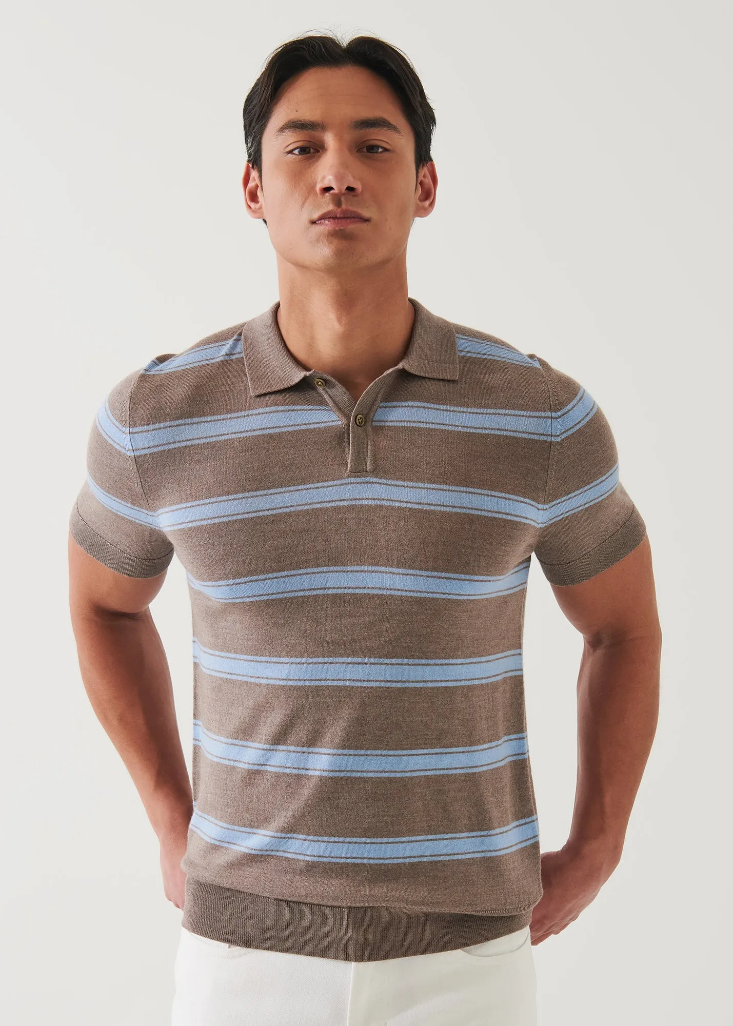 MERINO WOOL-SILK BLEND STRIPED POLO