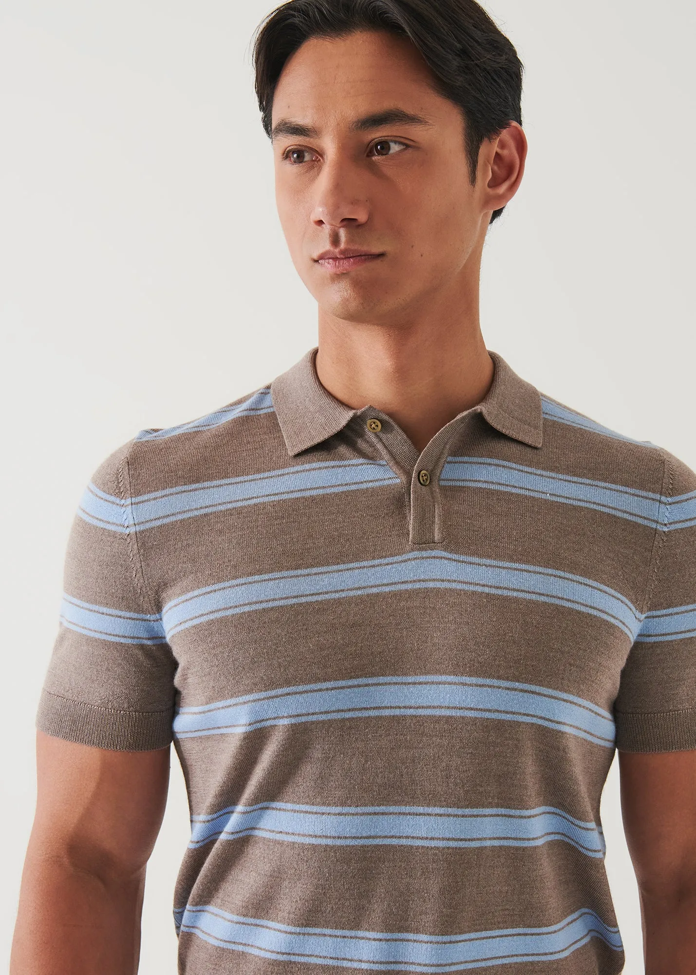 MERINO WOOL-SILK BLEND STRIPED POLO