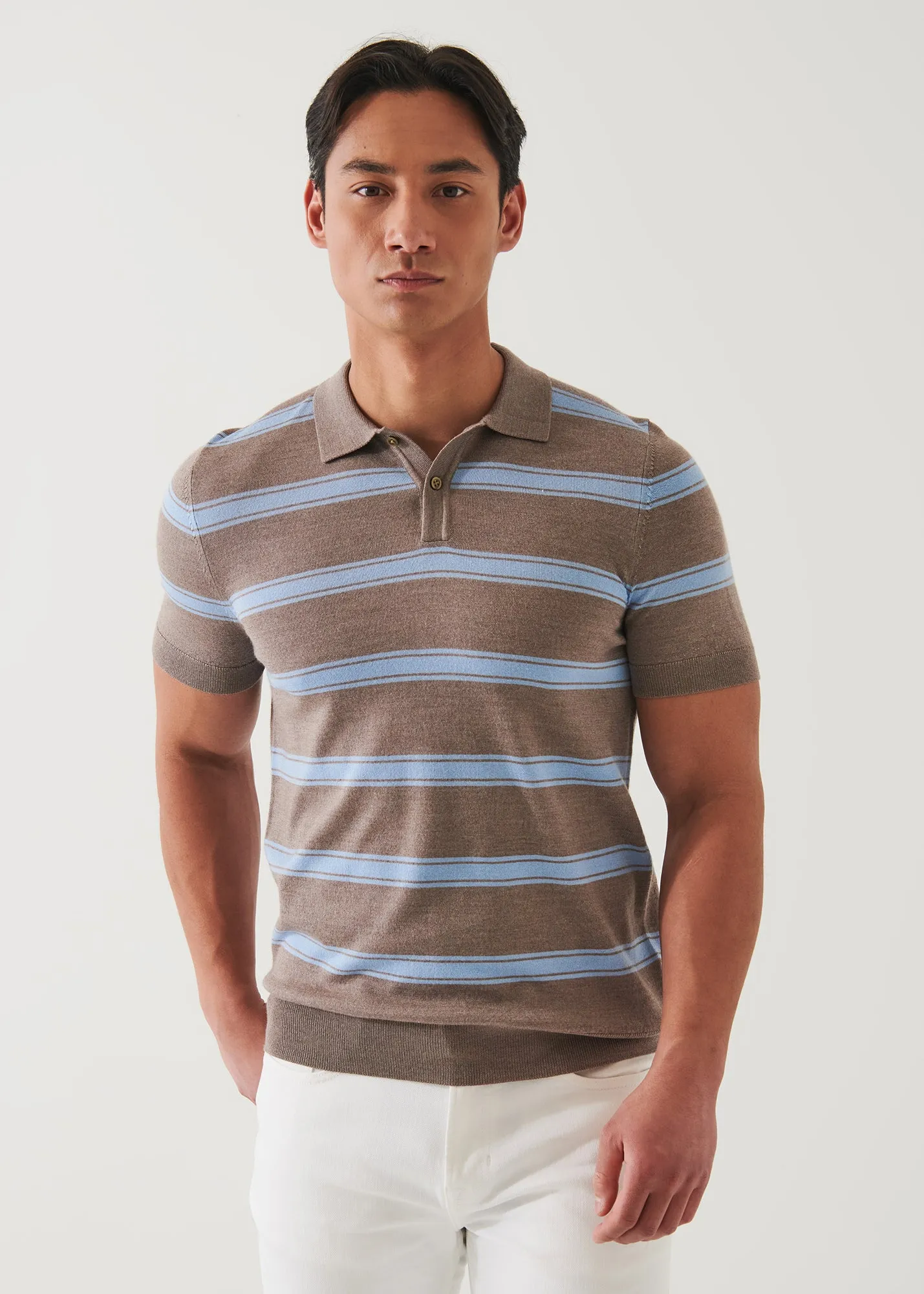 MERINO WOOL-SILK BLEND STRIPED POLO