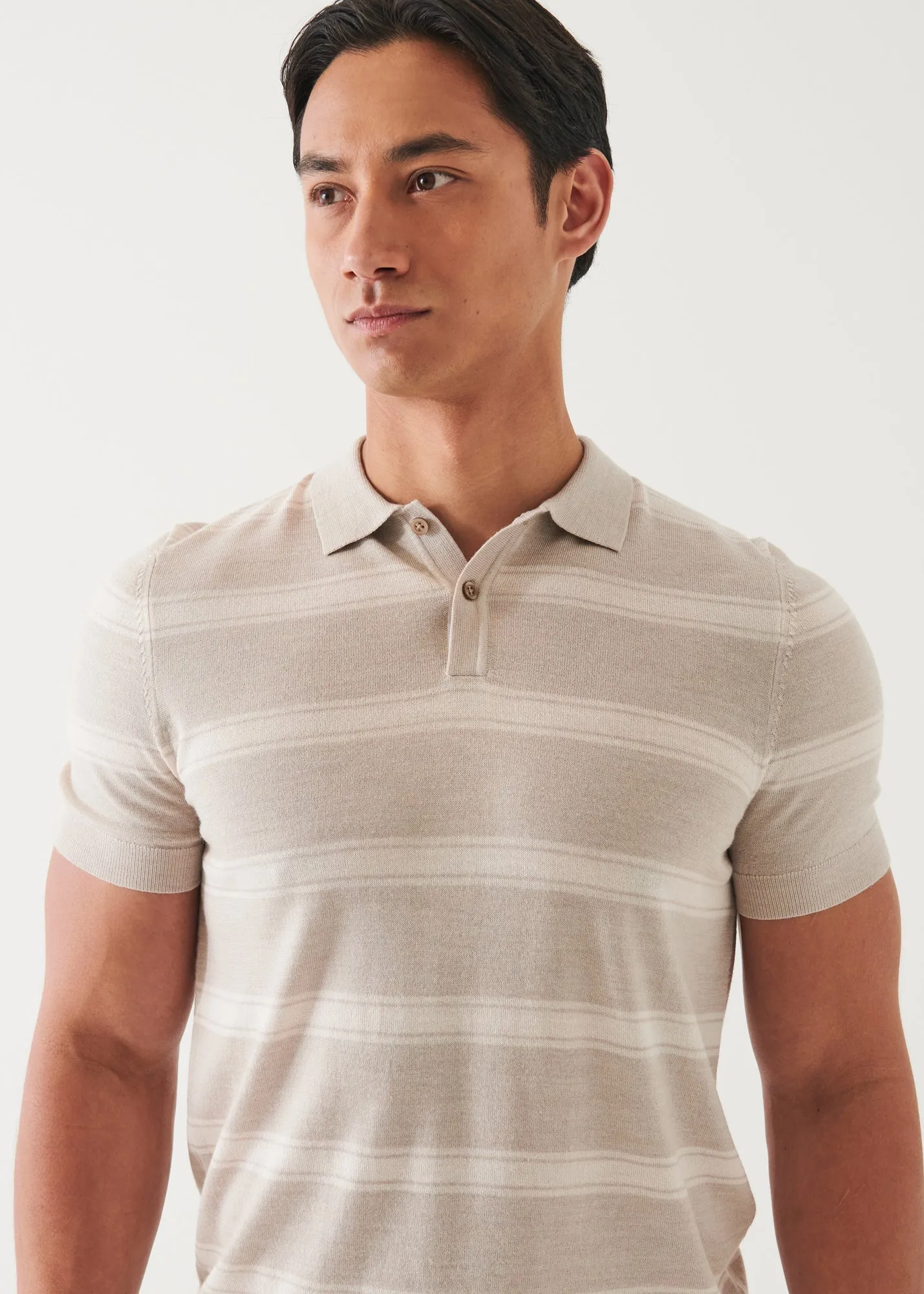 MERINO WOOL-SILK BLEND STRIPED POLO