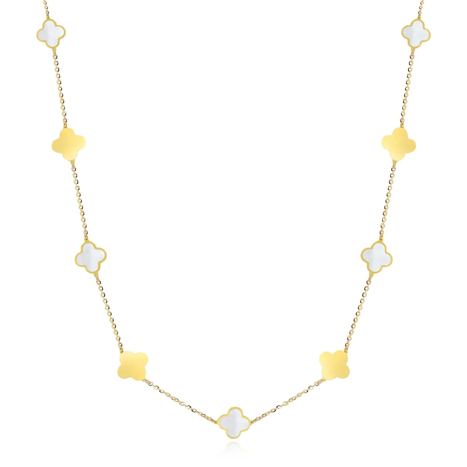 Mini Mother of Pearl and Gold Clover Necklace