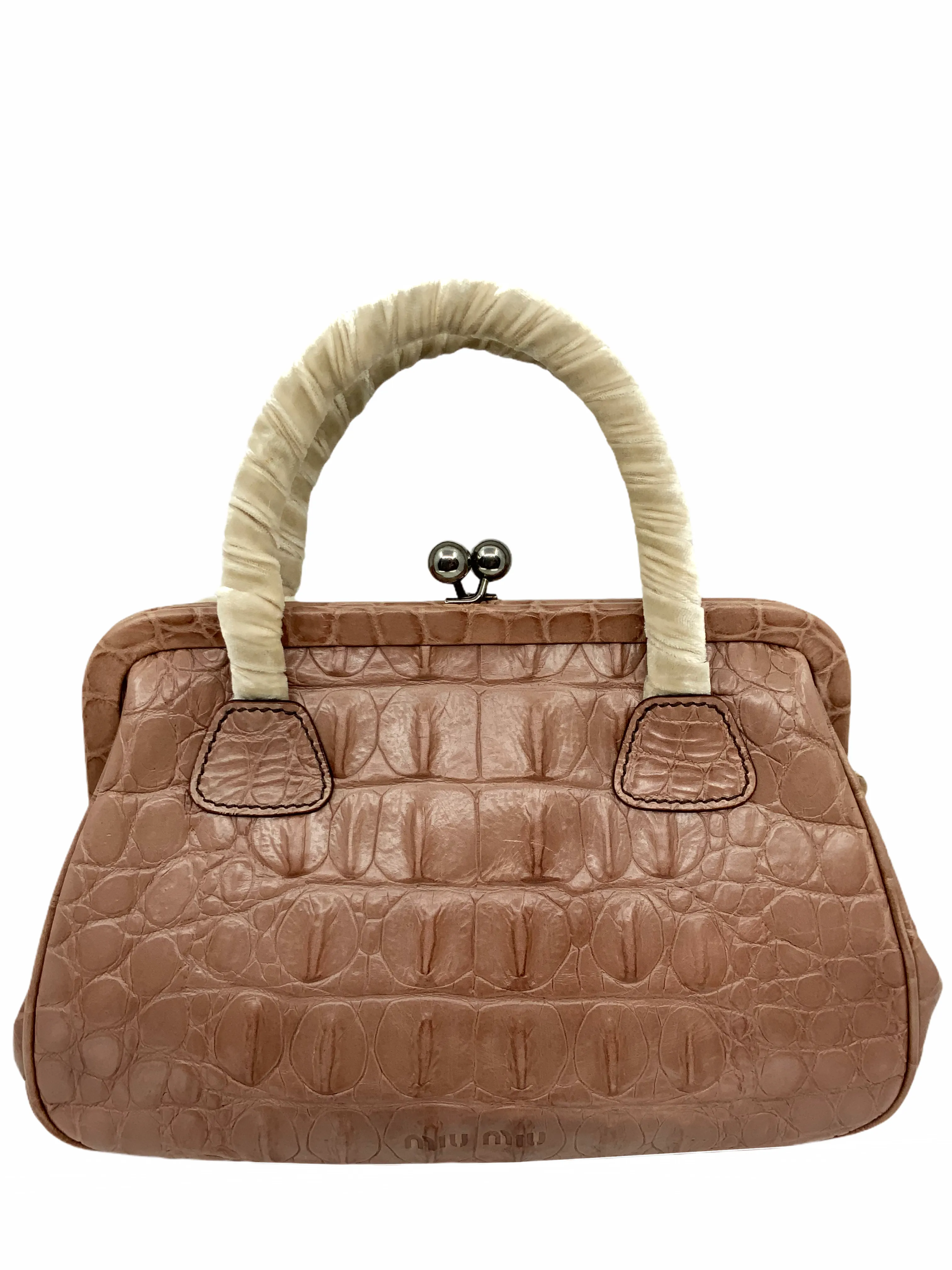 Miu Miu Embossed Crocodile Kiss-Lock Satchel Bag