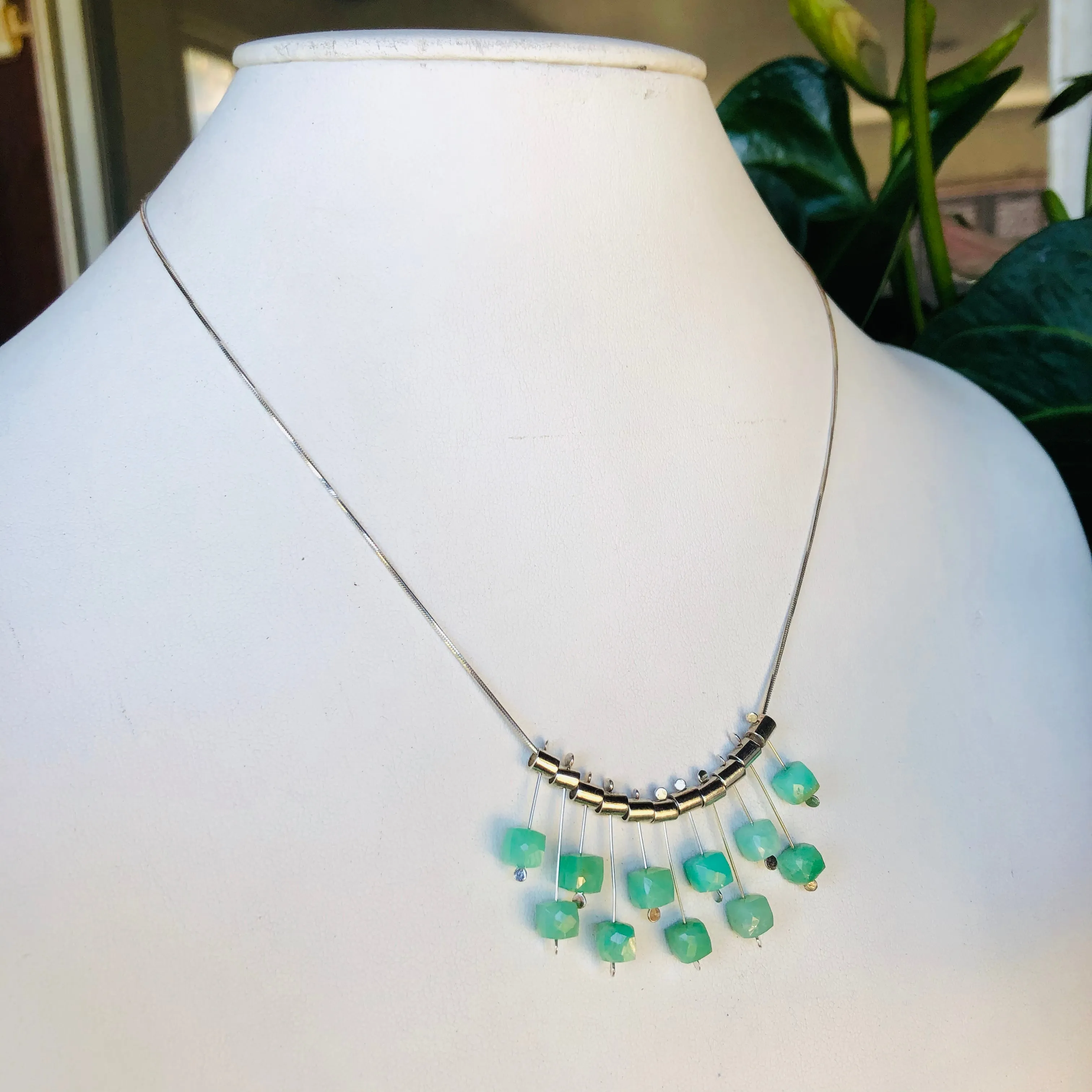 Multi pivot box chrysoprase necklace