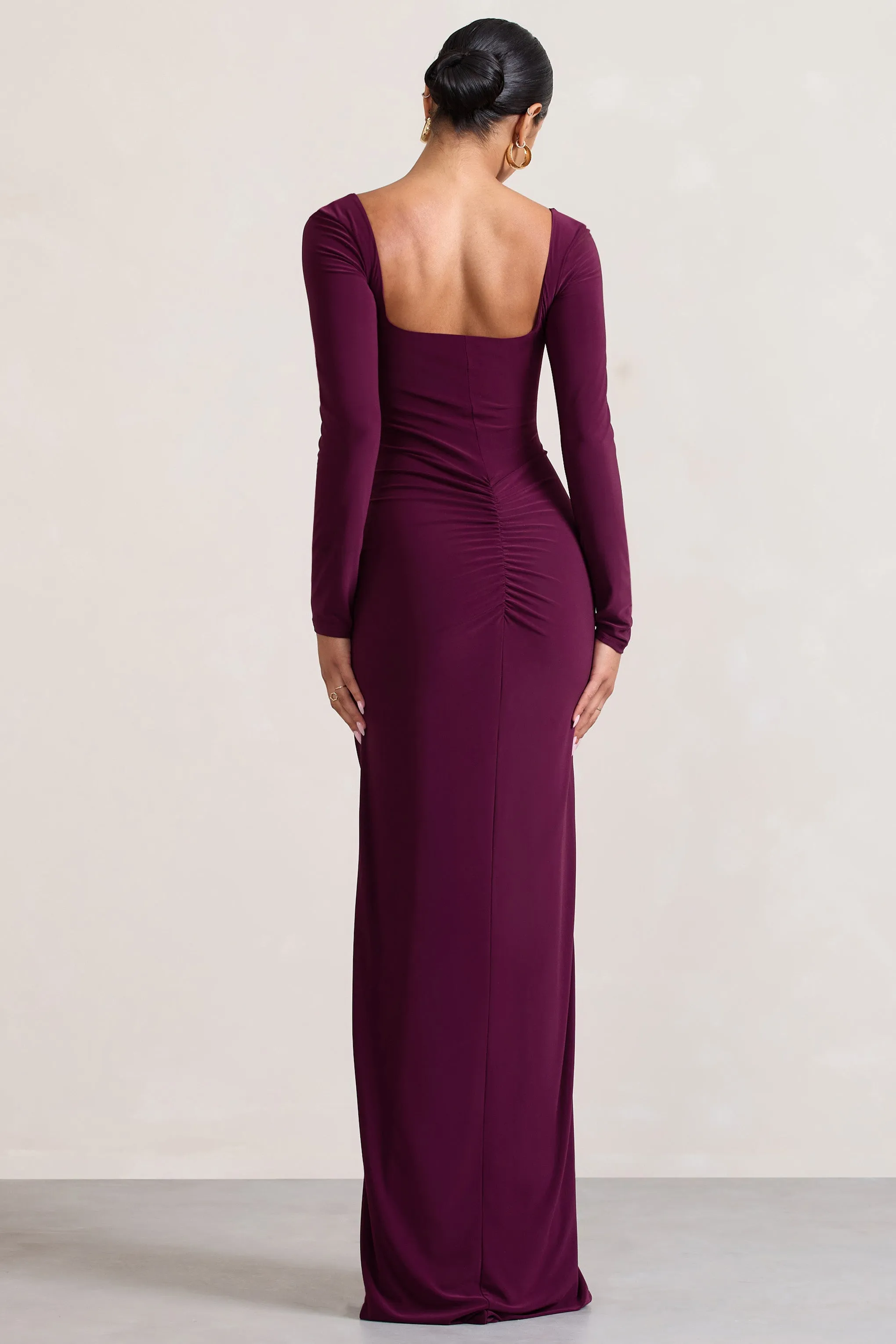 My Pleasure | Burgundy Square Neck Ruched Maxi Dress