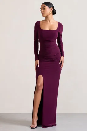 My Pleasure | Burgundy Square Neck Ruched Maxi Dress