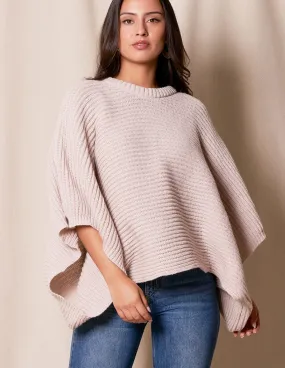 Natalie Cropped Sweater Poncho - Oatmeal