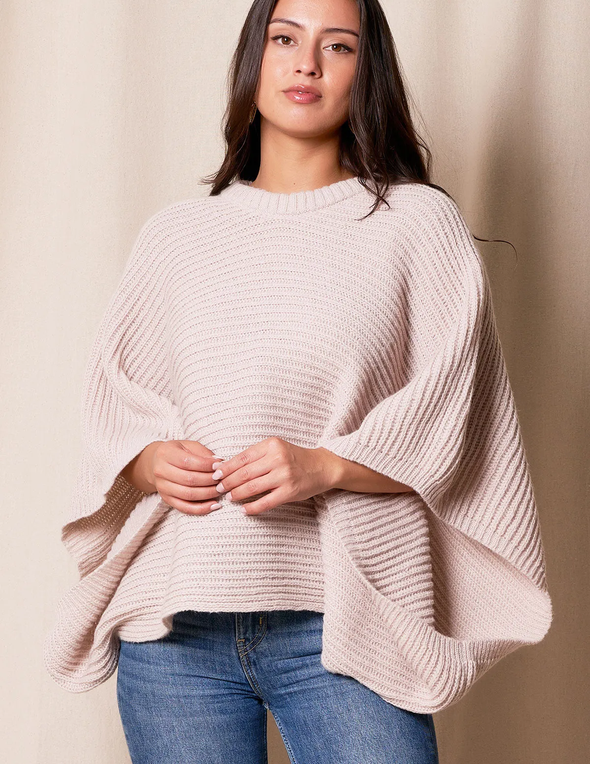 Natalie Cropped Sweater Poncho - Oatmeal