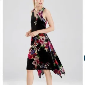 Natori NWTBlack Floral Velvet Dress