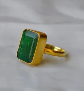 Natural Emerald Gemstone 925 Sterling Silver Yellow Gold Ring, Green Emerald Gemstone, May Birthstone, Gift for Her