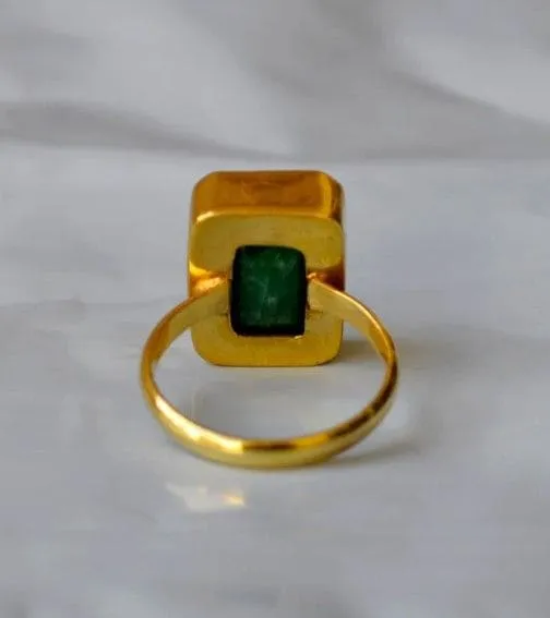 Natural Emerald Gemstone 925 Sterling Silver Yellow Gold Ring, Green Emerald Gemstone, May Birthstone, Gift for Her