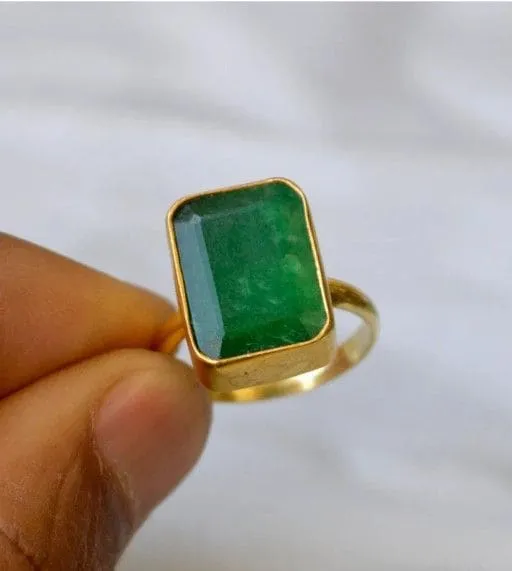 Natural Emerald Gemstone 925 Sterling Silver Yellow Gold Ring, Green Emerald Gemstone, May Birthstone, Gift for Her