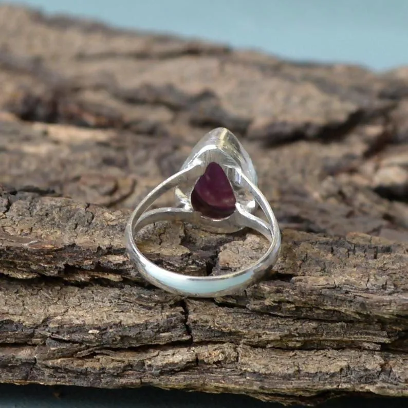 Natural Ruby Cab Gemstone Ring, Bezel Ring, 925 Sterling Silver Ring, Pear Ruby Ring, Bezel Ring, Artisan Gift Ring, July Birthstone Ring, Ruby Jewelry, Nickel Free