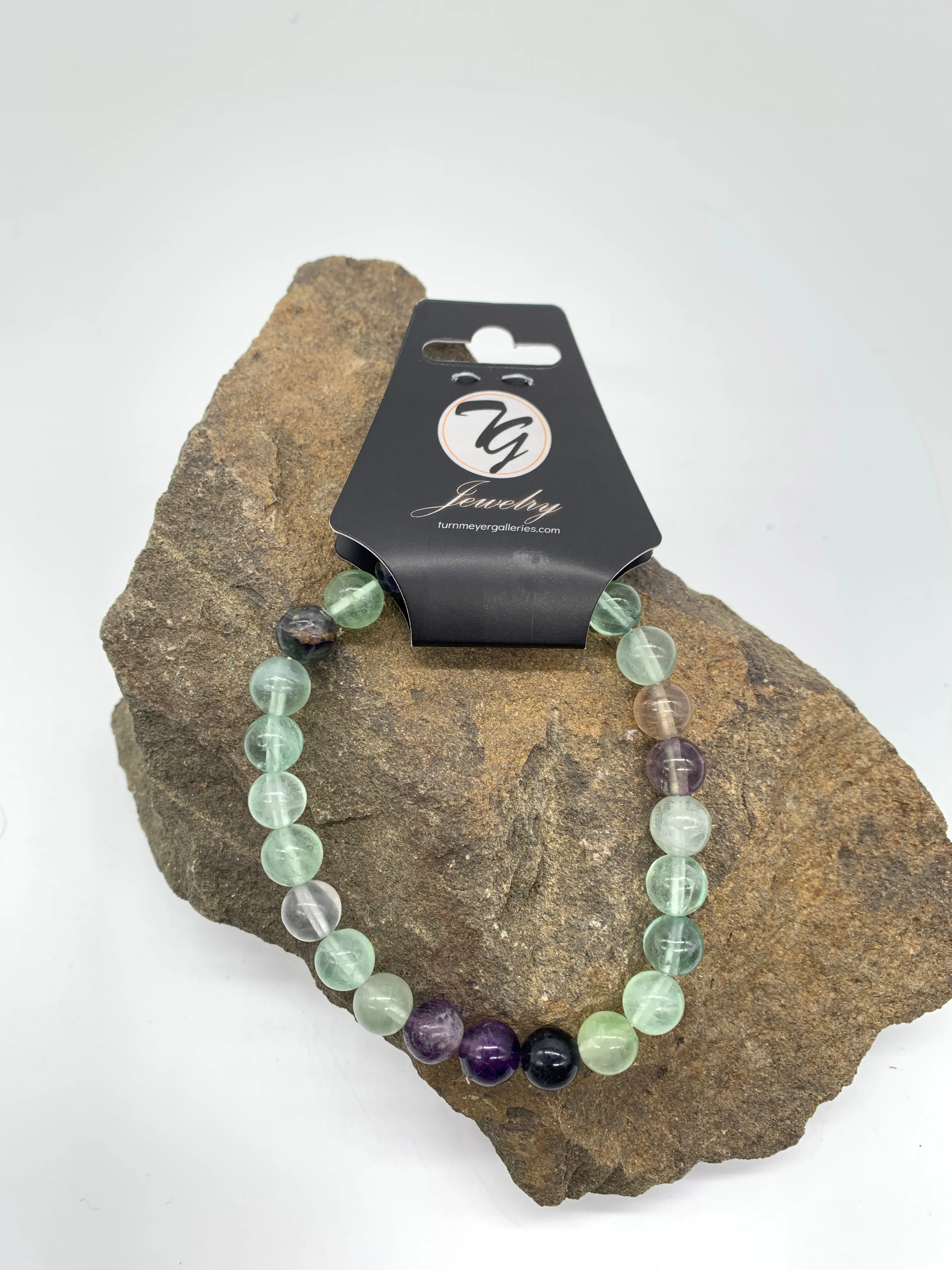 Natural Stone 8mm Beaded Stretch Bracelet - Fluorite