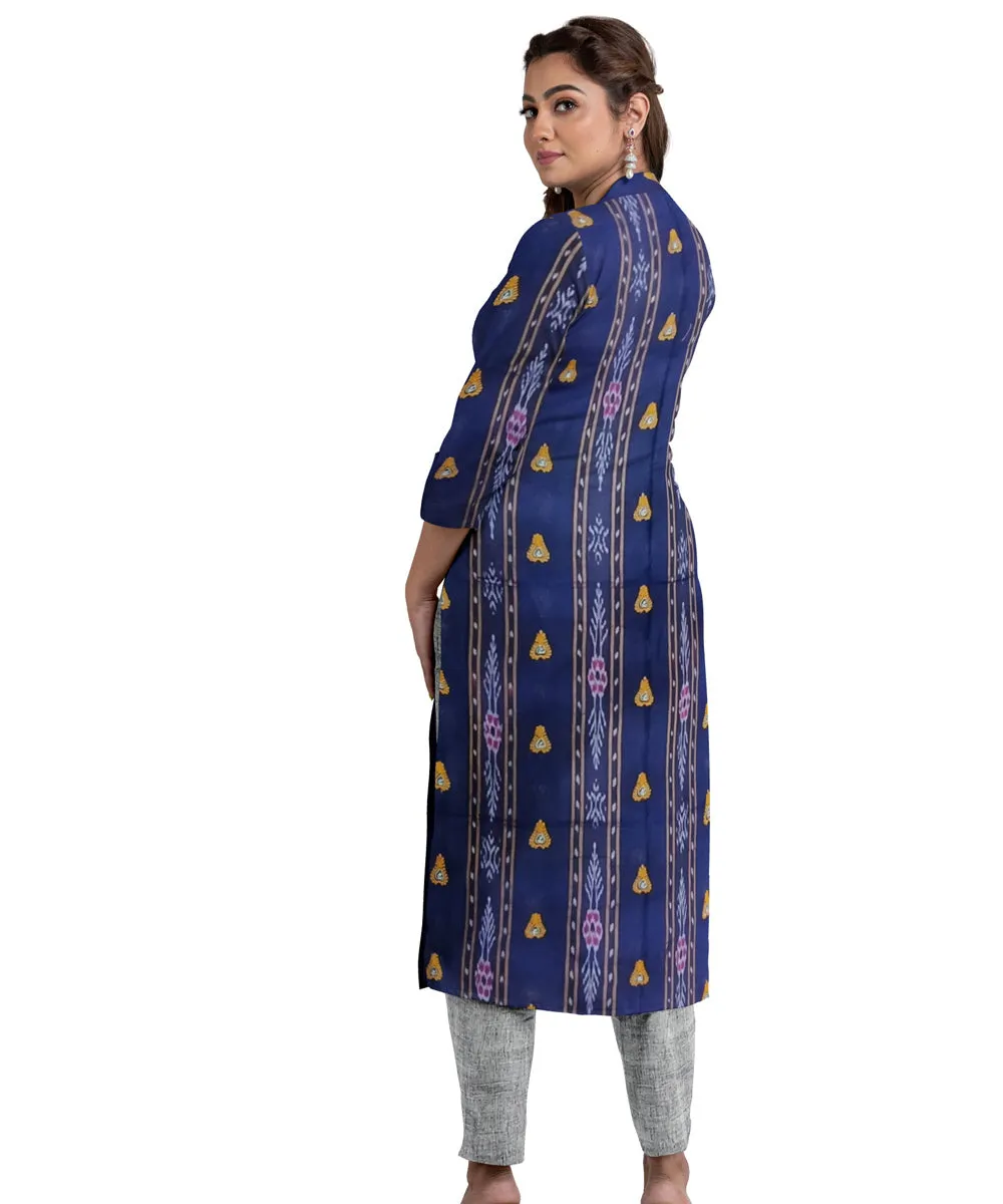 Navy blue grey handwoven cotton nuapatna dress material