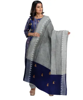 Navy blue grey handwoven cotton nuapatna dress material