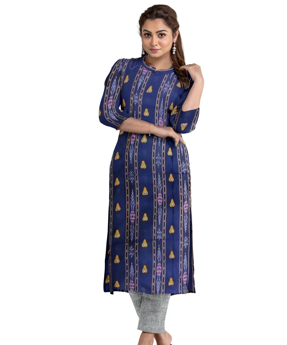 Navy blue grey handwoven cotton nuapatna dress material