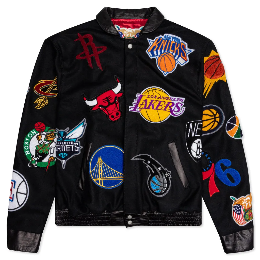 NBA Collage Wool & Leather Jacket - Black