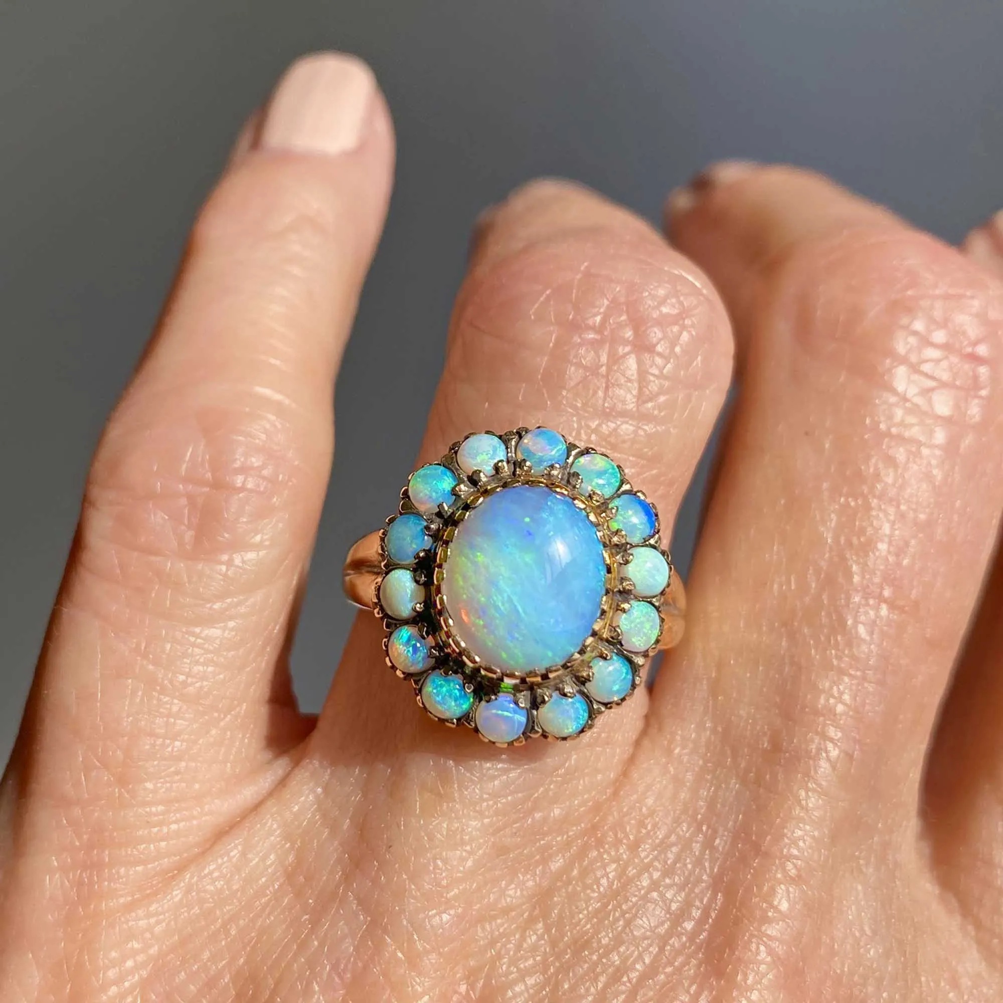 ON HOLD Vintage 14K Gold Opal Halo Cluster Ring