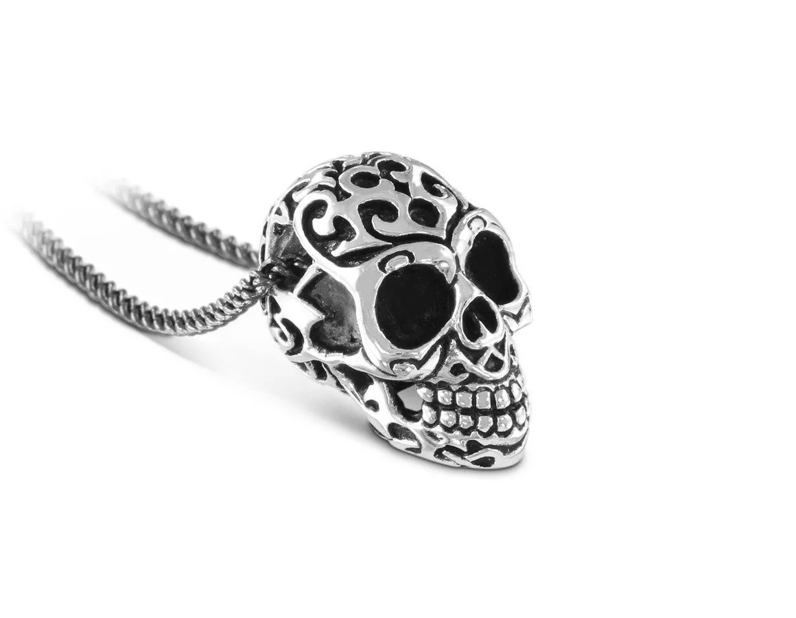 Ornate Skull Necklace - Silver