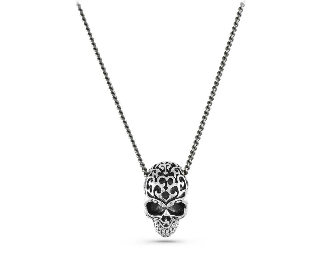 Ornate Skull Necklace - Silver