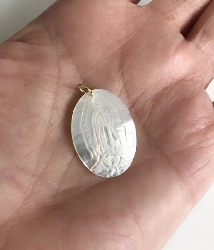 Our Lady of Guadalupe Medal, Virgen de Guadalupe, Mother of Pearl Virgin Mary Charm, Catholic Jewelry, Blessed Mother, Religious Gifts