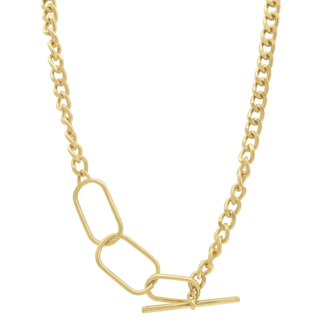 Oversized Oval Link and Curb Chain Toggle Necklace gold