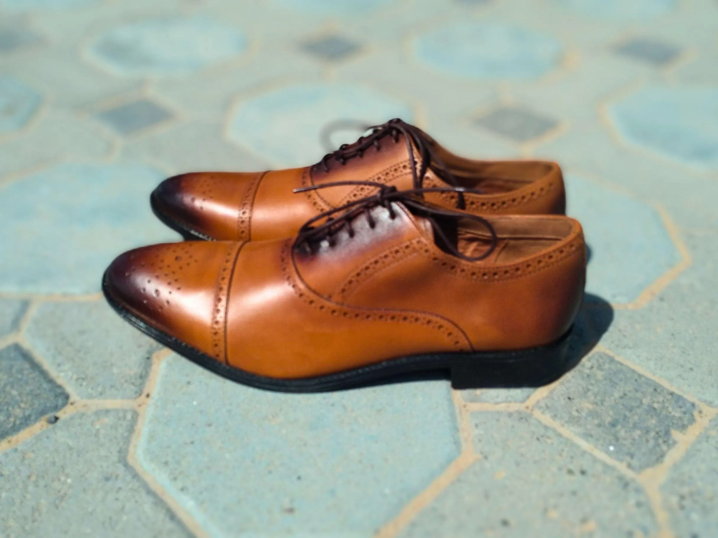 Oxford Shoes Genuine Leather Captoe brogue Brown