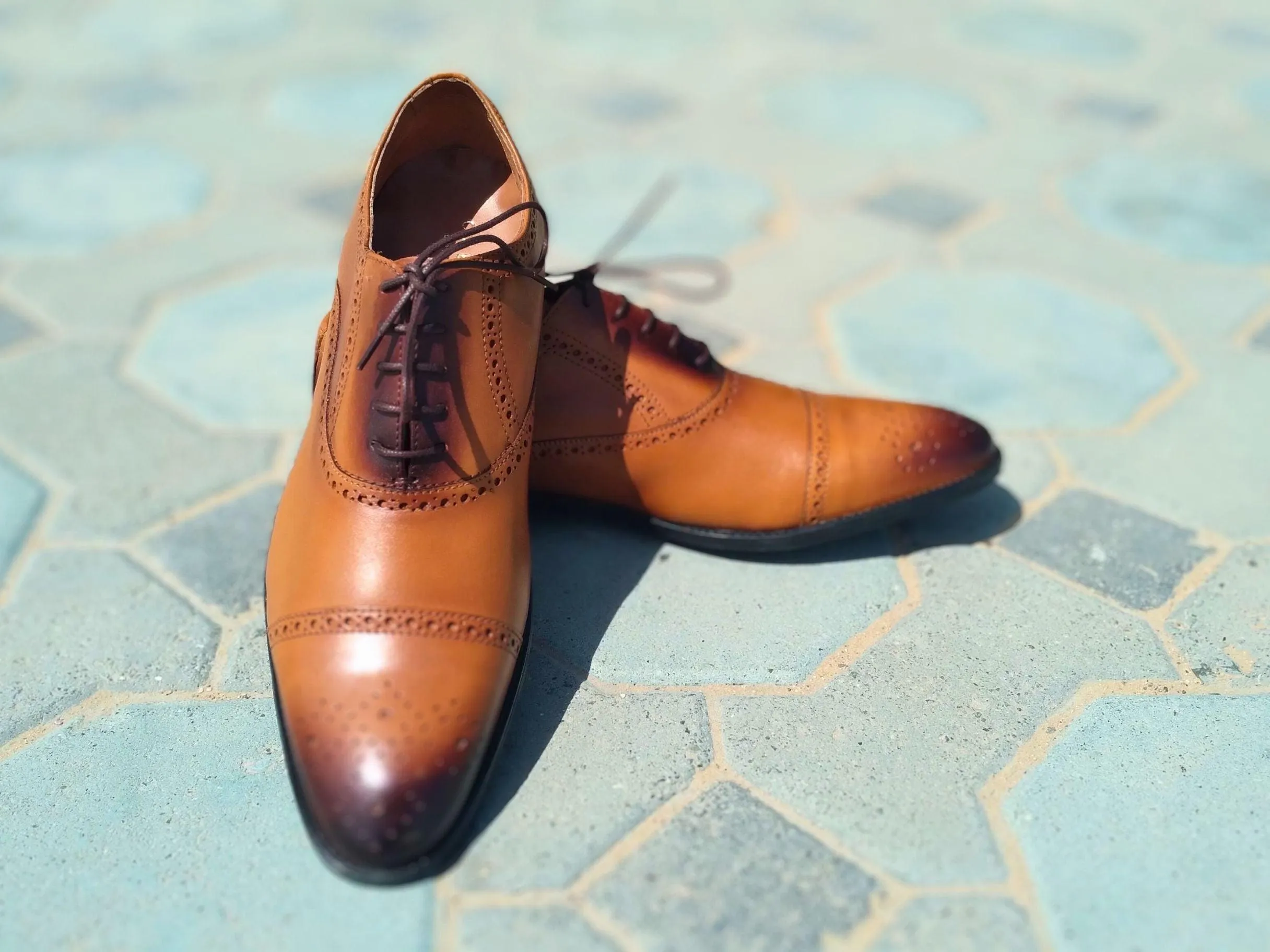 Oxford Shoes Genuine Leather Captoe brogue Brown