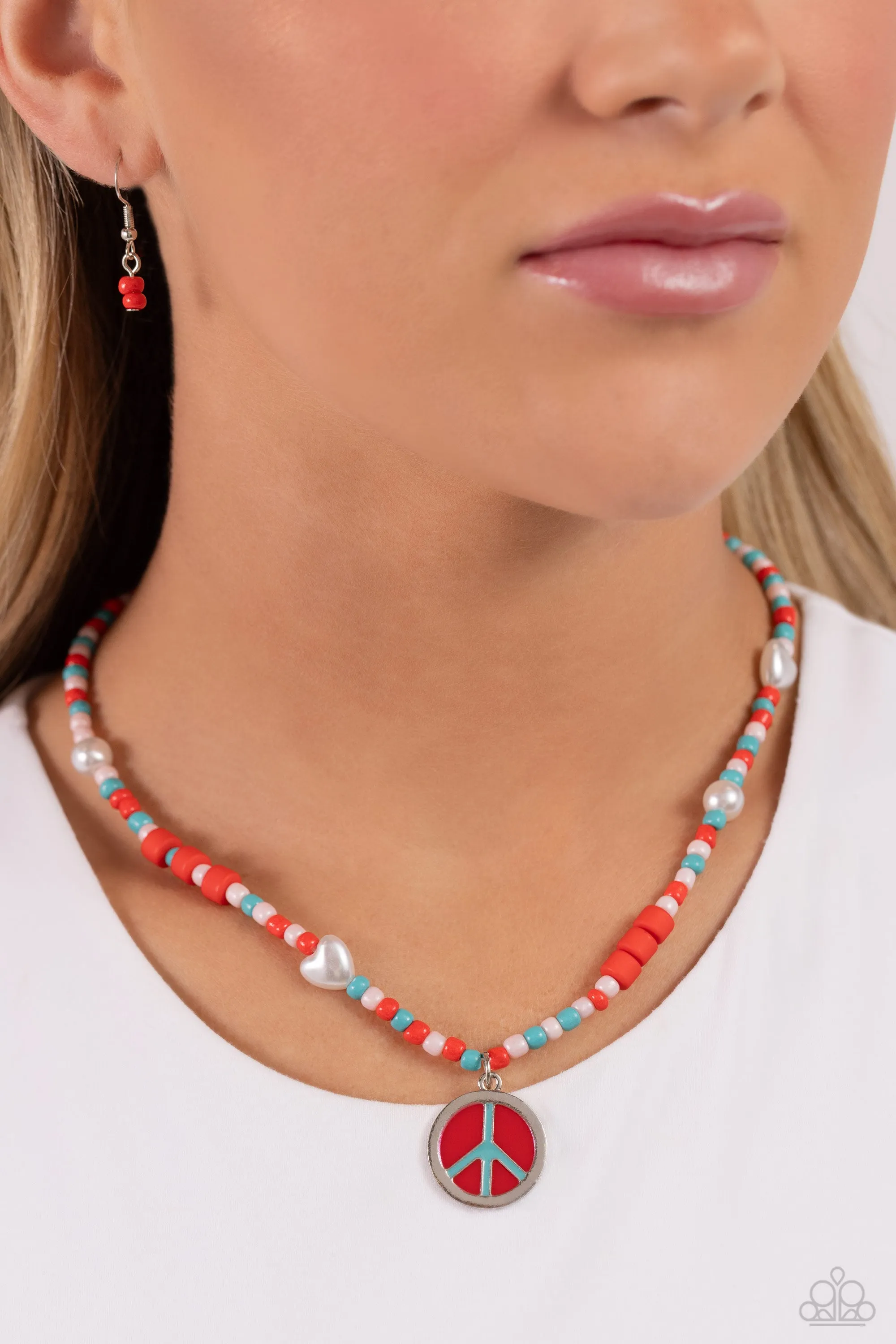 Paparazzi Pearly Possession Red Necklace & Earring Set