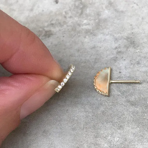 Pave Ear Fan Gold Stud Earrings