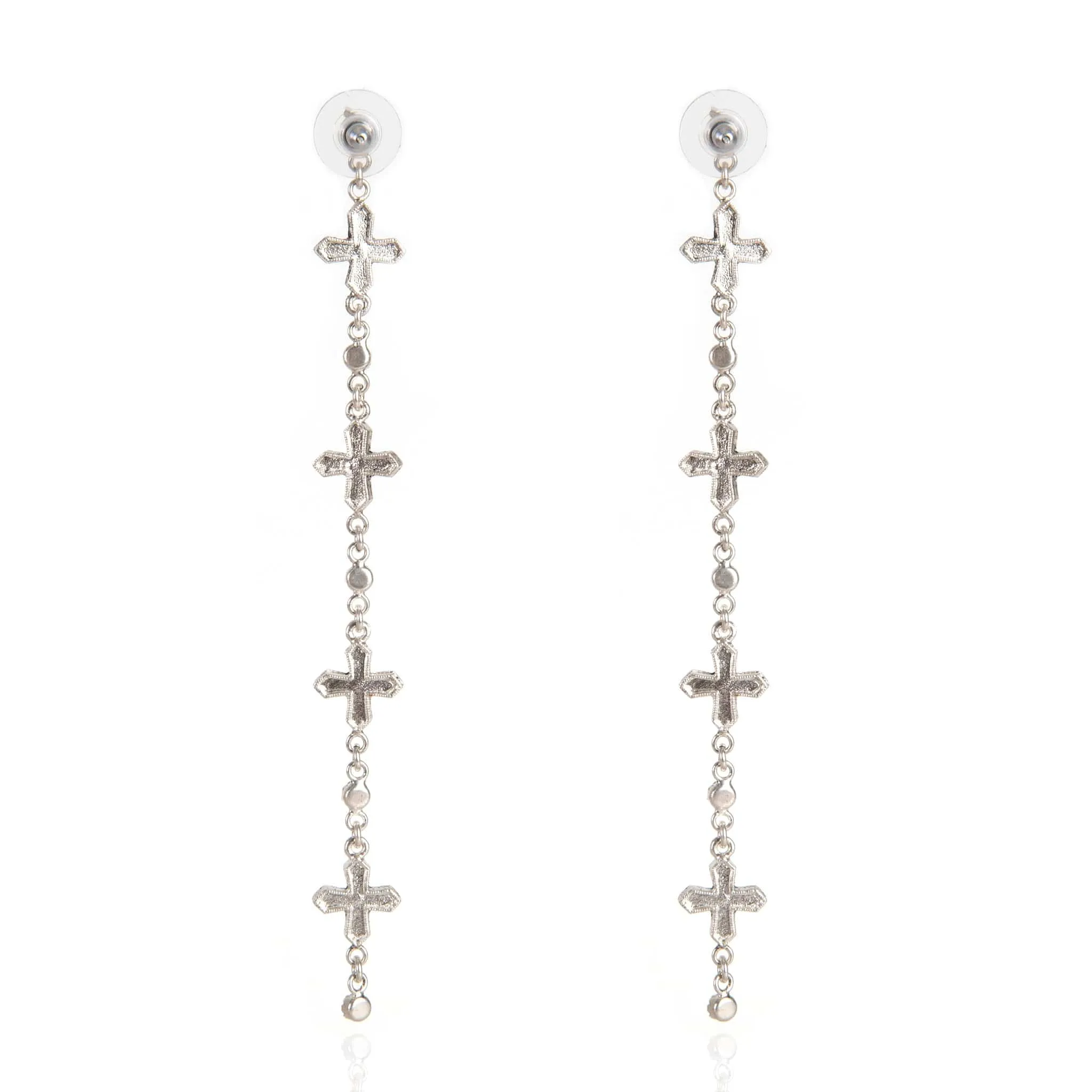 Peace Cross Crystal Drop Post Earrings