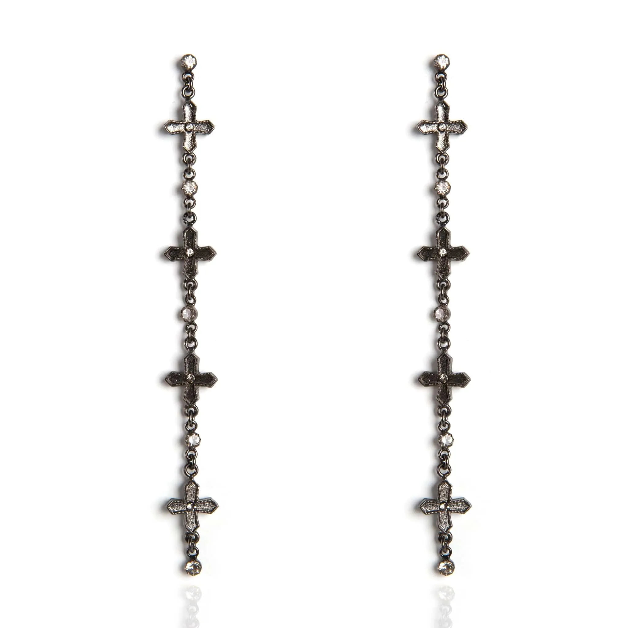 Peace Cross Crystal Drop Post Earrings