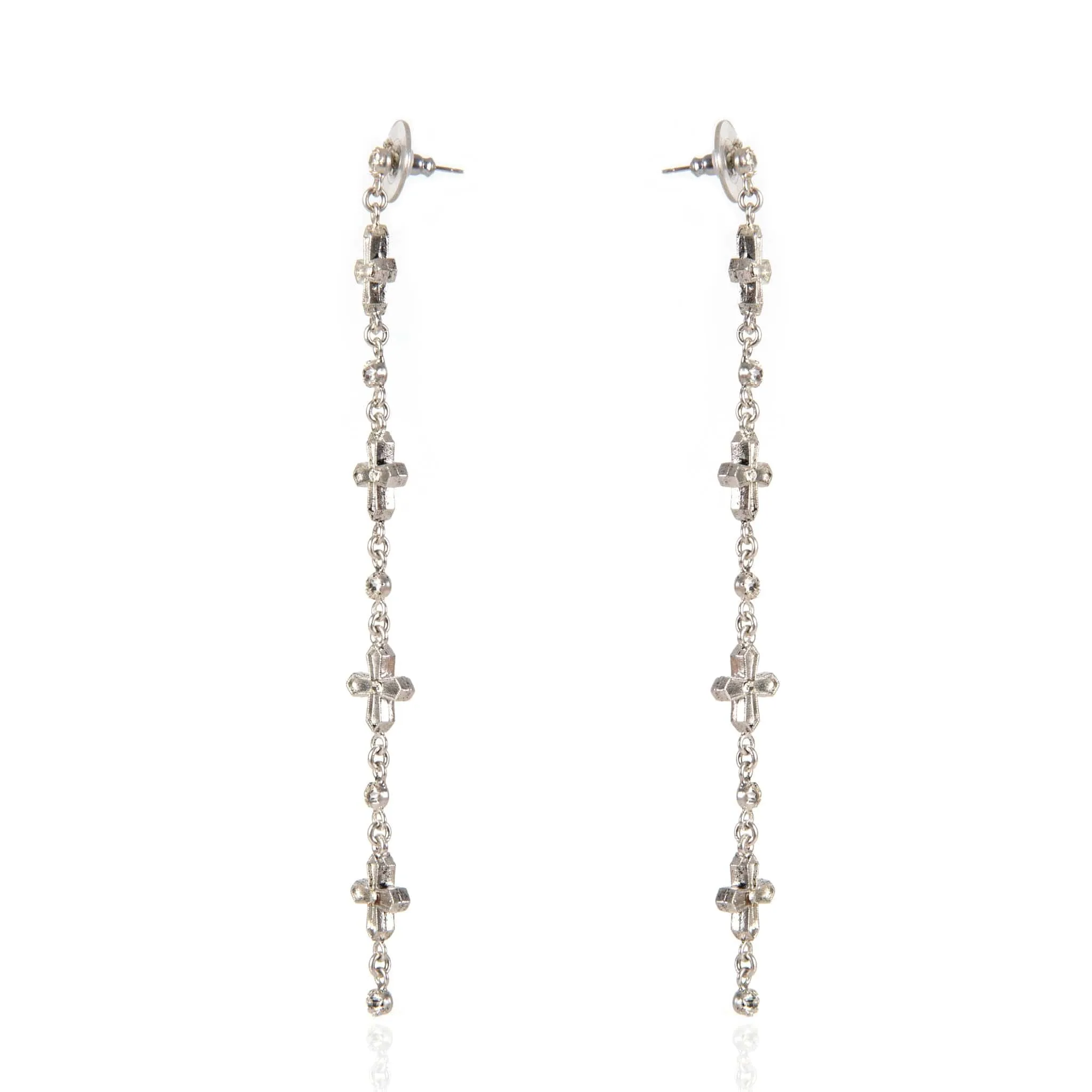 Peace Cross Crystal Drop Post Earrings